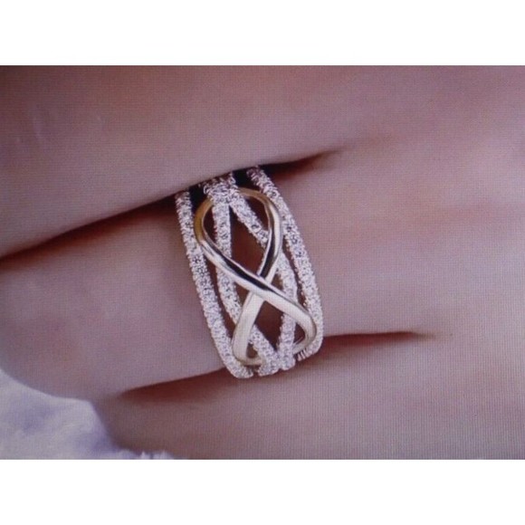 Silver & Gold Cubic Zirconia Infinity Ring Sz 7 Womens Gift NIP - Picture 3 of 4